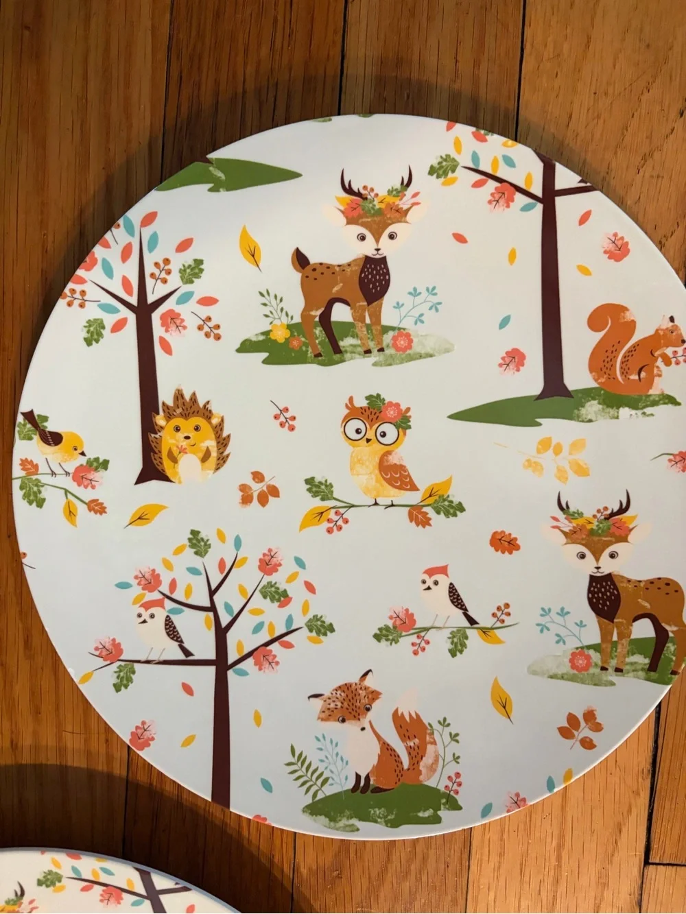 Melamine MidCentury Like 9” Woodland Animals Plates (3) Green orange, kids Retro